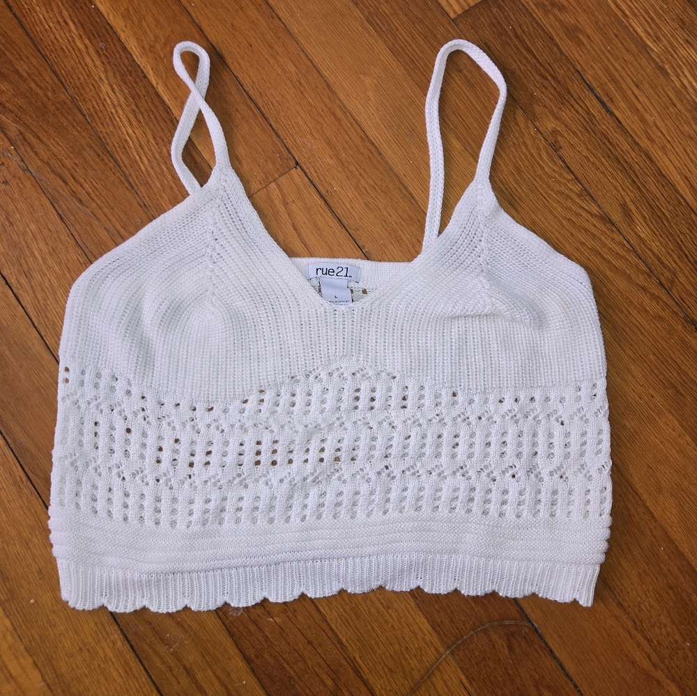 White Knit Cropped Cami Top
